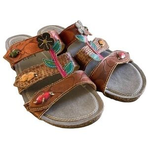 L 'Artiste Spring Step leather with
applies and florals sandals Women's
Size 40